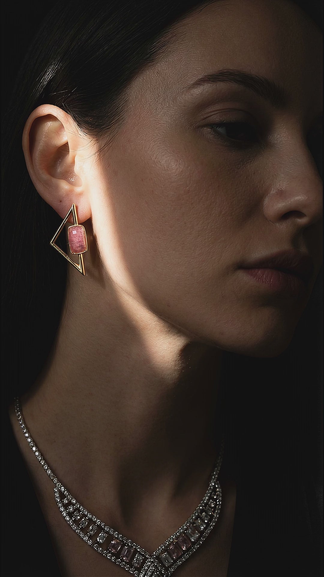 Video Genuine Rhodonite Drop Earrings 24K Gold Plated | Purplee Store