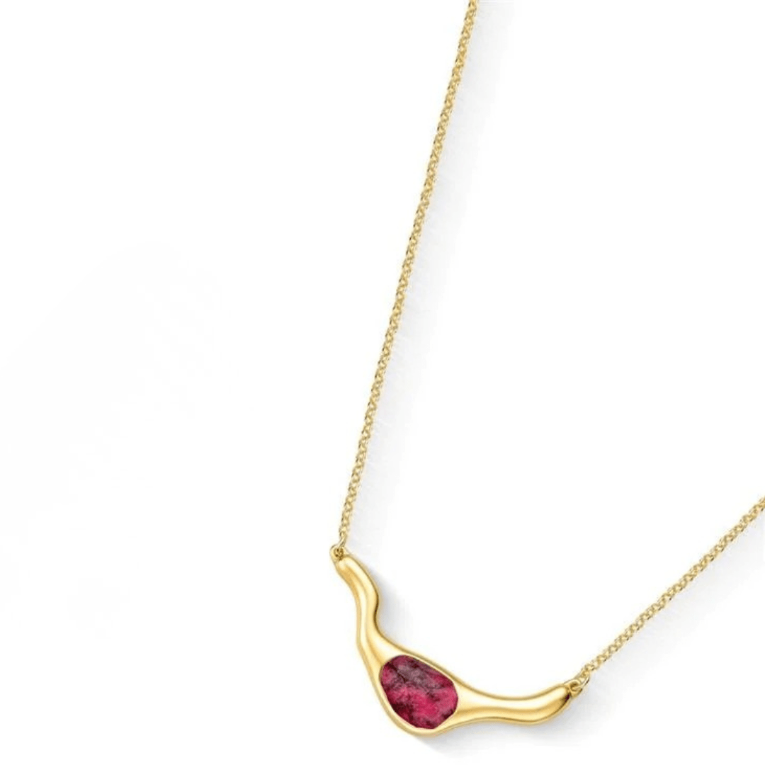 Rhodonite 24K Triple Gold Plated Statement Necklace | Luxury handcrafted jewelry with natural materials and genuine stones - Purplee Store
