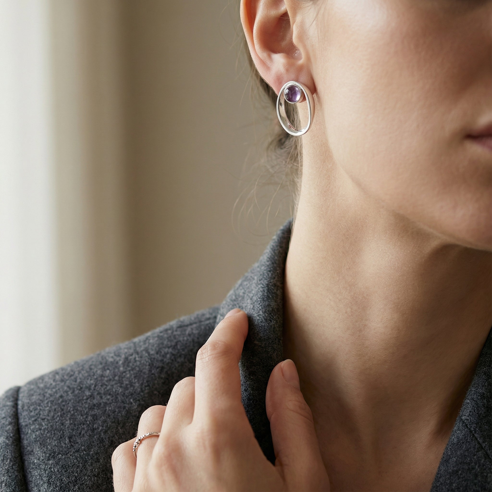 Sterling Silver Amethyst Earrings – Wedding & Bridesmaids | Luxury handcrafted jewelry with natural materials and genuine stones - Purplee Store