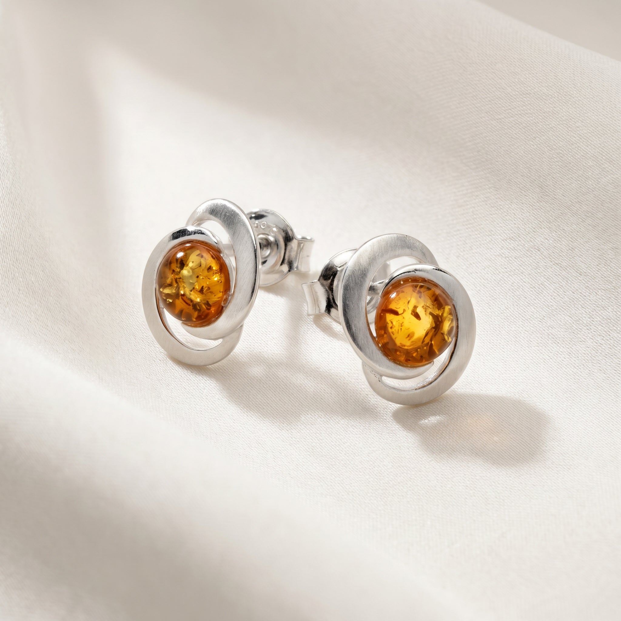 Pair of Amber Glow Round 925 Silver Drops|Purplee Store on a light background