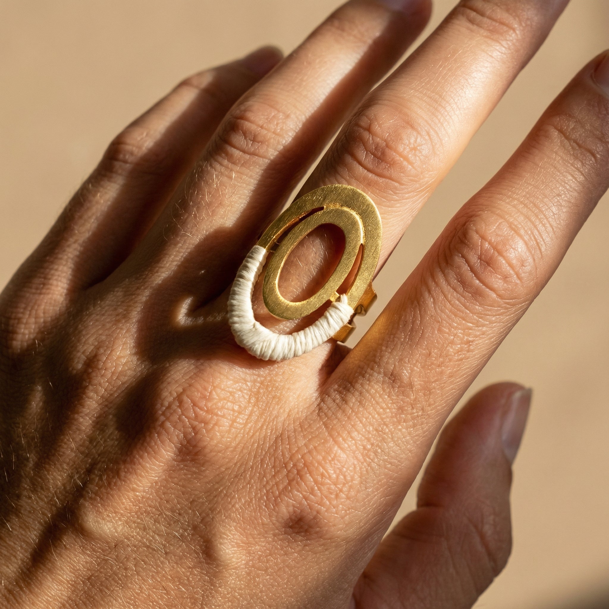Unique Buriti Sculptural Ring, 18k Gold Accents | Luxury handcrafted jewelry with natural materials and genuine stones - Purplee Store