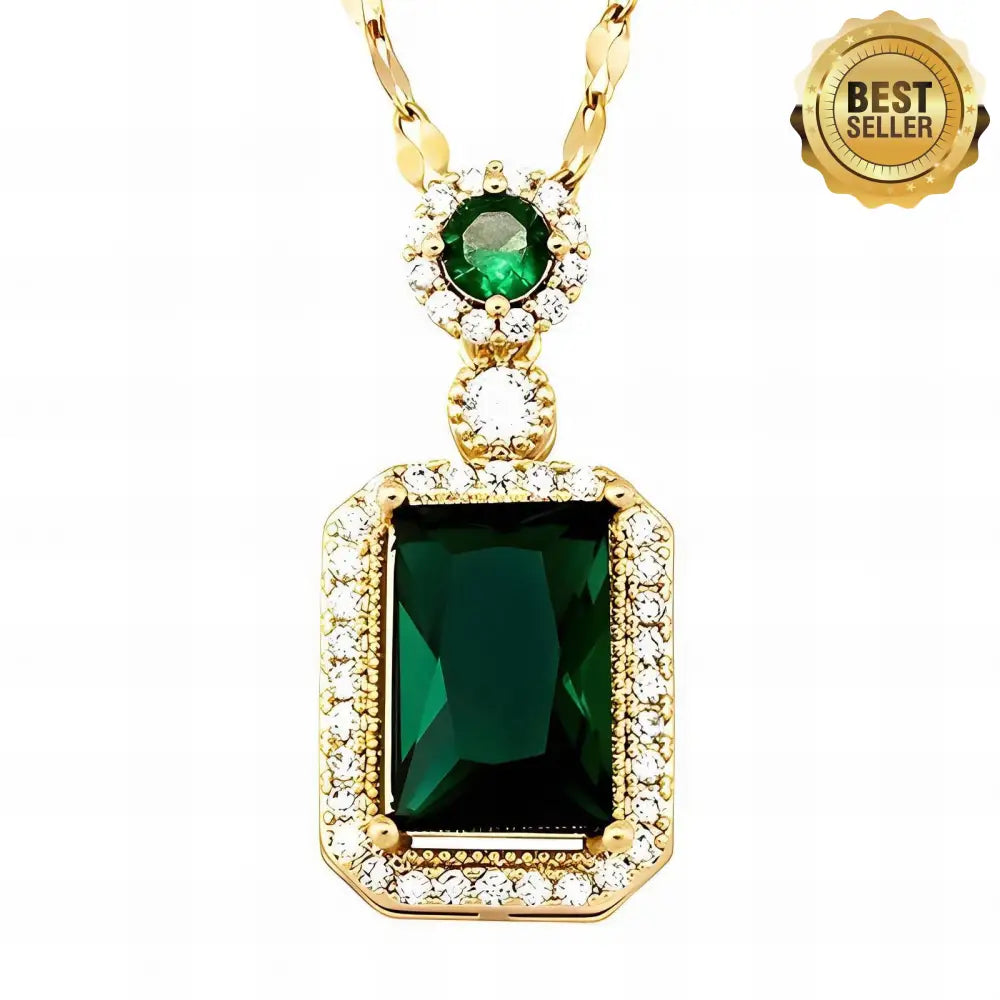 Golden necklace with green pendant Purplee jewelry